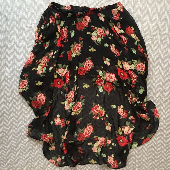Metaphor Black & Red Floral High Low Skirt - Picture 3 of 3
